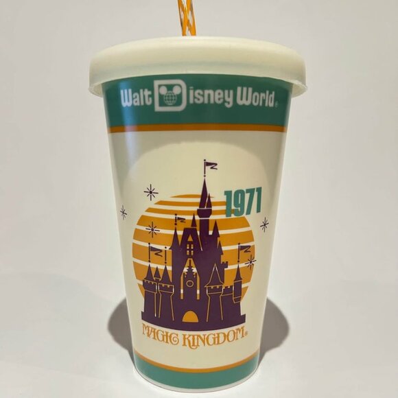 1971 Walt Disney World Magic Kingdom Ceramic Cup with Straw and Silicone Lid - Picture 2 of 6